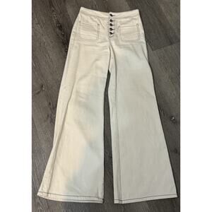 GB White/Cream Colored Flare Jeans With Black Outline, 5 Button Closure, Size 1